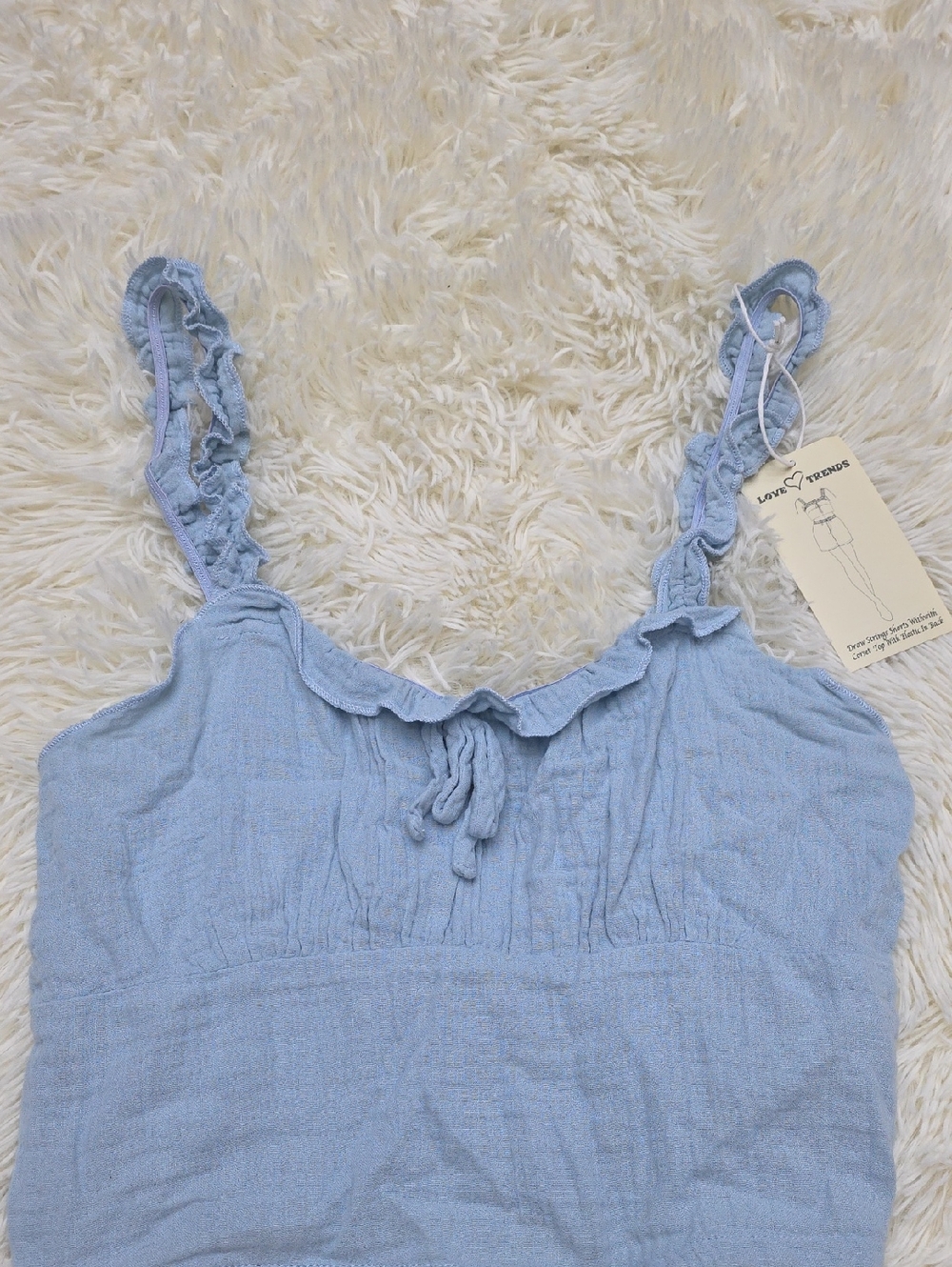 Ruffled Light Blue Tie-Front Tank Top -